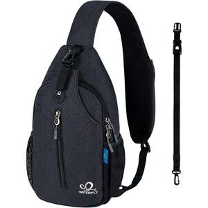 Men Pure Black Crossbody Sling Backpack Sling Bag Travel Hiking Chest Daypack